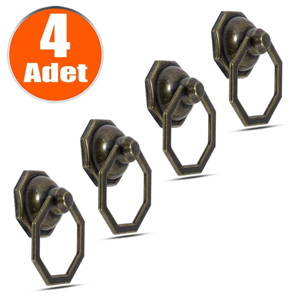 Sarkaç Sekizgen Metal Eskitme Antik Halka (4 ADET) Mobilya Mutfak Dolabı Dolap Kulpu Kulbu Kulpları