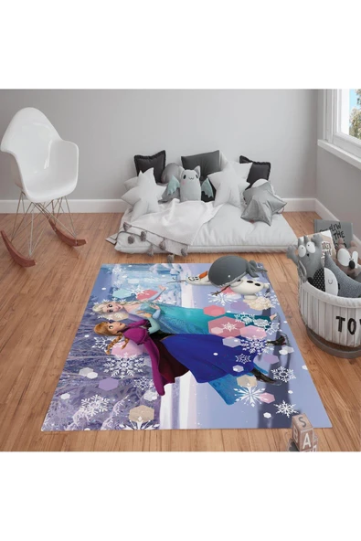 Kaymaz Tabanlı Yıkanabilir Elsa Desenli Çocuk Halısı Dot Taban Halı RENKLİ 120 X 180