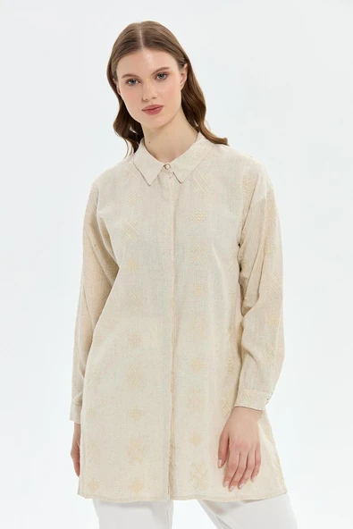 Müsemma Oversize Nakışlı Midi Gömlek - Uzun Kol - 2