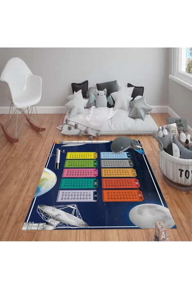 Kaymaz Tabanlı Yıkanabilir Çarpım Tablo Desenli Çocuk Halısı Dot Taban Halı RENKLİ 80 X 300