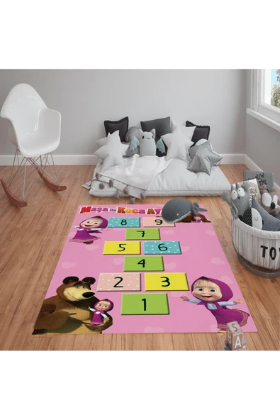 Kaymaz Tabanlı Yıkanabilir Çarpım Tablosu Desenli Çocuk Halısı Dot Taban Hal PEMBE 80 X 150