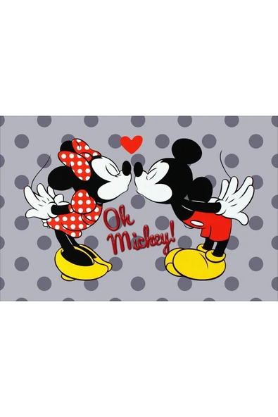 Kaymaz Tabanlı Yıkanabilir Mickey Mouse Desenli Çocuk Halısı Dot Taban Halı RENKLİ 80 X 150 - 4