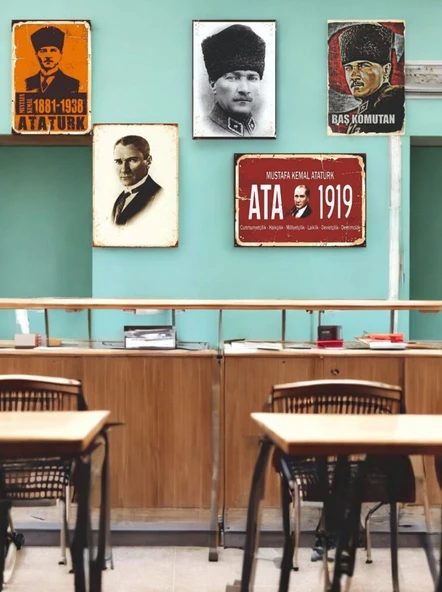 Mustafa Kemal Atatürk Temalı 5 Adet (20cmx29cm) Çerçeve Görünümlü A4 Mdf Tablo İle Ev, Okul, Kafe, İş Yeri Dekorasyonunuza Ruh Katan Dekoratif Hediyelik