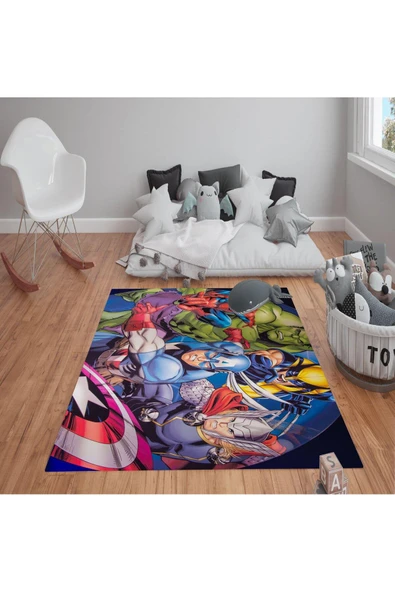 Kaymaz Tabanlı Yıkanabilir Marvel Desenli Çocuk Halısı Dot Taban Halı RENKLİ 120 X 180