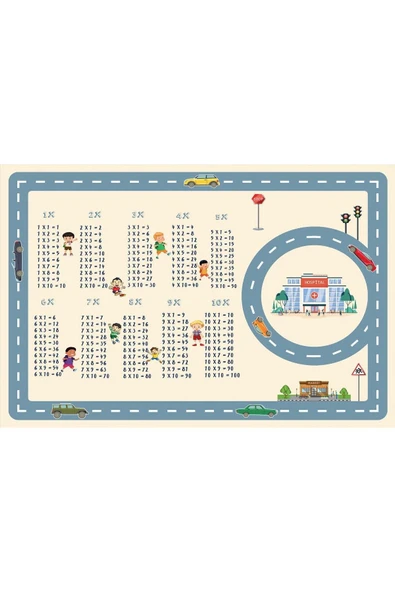 Kaymaz Tabanlı Yıkanabilir Çarpım Tablosu Desenli Çocuk Halısı Dot Taban Halı Krem-Gri 200 X 300 - 4