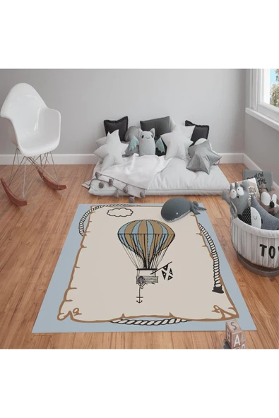 Kaymaz Tabanlı Yıkanabilir Balon Desenli Çocuk Halısı Dot Taban Halı RENKLİ 100 X 200