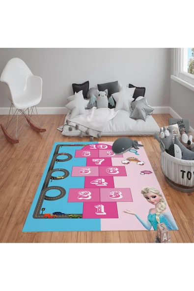 Kaymaz Tabanlı Yıkanabilir Yol Detay Seksek Desenli Çocuk Halısı Dot Taban Halı RENKLİ 180 X 280