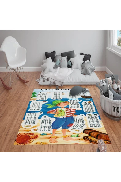 Kaymaz Tabanlı Yıkanabilir Çarpım Tablosu Desenli Çocuk Halısı Dot Taban Halı RENKLİ 140 X 200