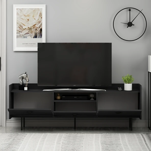 T0015 Lidya Kapaklı, Açık Raflı Tv Sehpası Ahşap siyah - 3