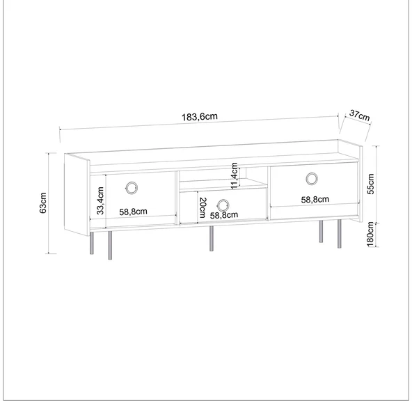 T0015 Lidya Kapaklı, Açık Raflı Tv Sehpası Ahşap siyah - 4