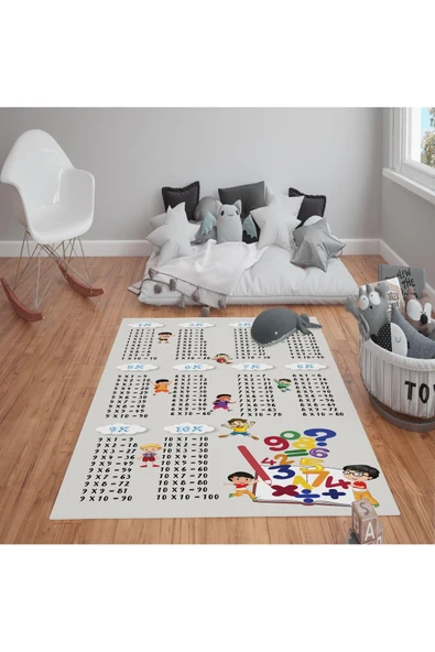 Kaymaz Tabanlı Yıkanabilir Çarpım Tablosu Desenli Çocuk Halısı Dot Taban Halı RENKLİ 160 X 230