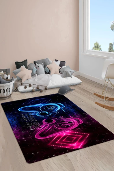 Kaymaz Taban Yıkanabilir Gamer Desenli Çocuk Halısı RENKLİ 200 X 300