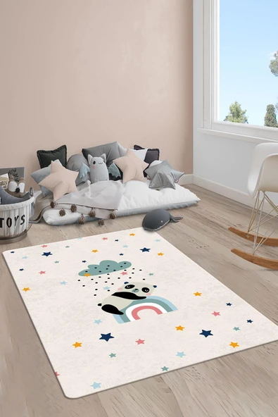 Kaymaz Taban Yıkanabilir Minimal Desenli Çocuk Halısı RENKLİ 120 X 180