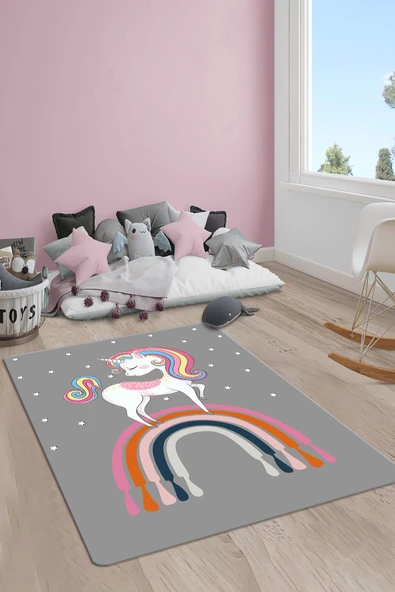 Kaymaz Taban Yıkanabilir Unicorn Desenli Çocuk Halısı RENKLİ 140 X 200