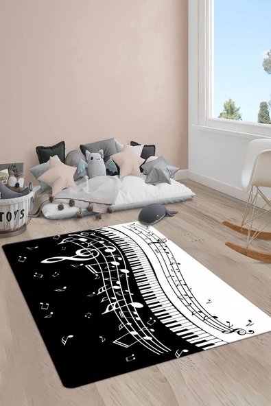 Kaymaz Taban Yıkanabilir Notalar Desenli Çocuk Halısı RENKLİ 120 X 180