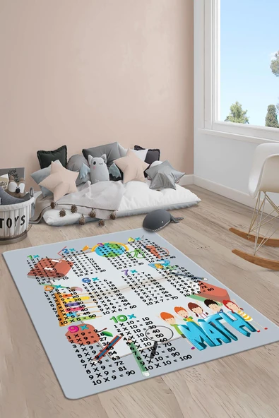 Kaymaz Taban Yıkanabilir Çarpım Tablosu Desenli Çocuk Halısı RENKLİ 100 X 200