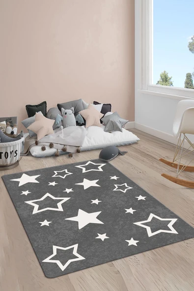 Kaymaz Taban Yıkanabilir Yıldız Desenli Çocuk Halısı RENKLİ 100 X 300