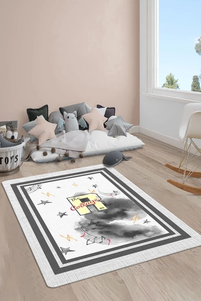 Kaymaz Taban Yıkanabilir Modern Desenli Çocuk Halısı RENKLİ 80 X 200