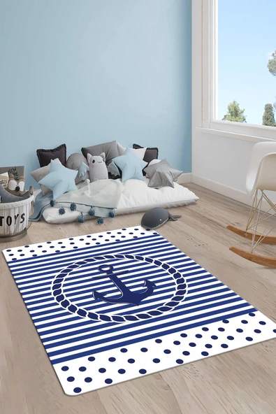 Kaymaz Taban Yıkanabilir Çapa Desenli Çocuk Halısı RENKLİ 80 X 300