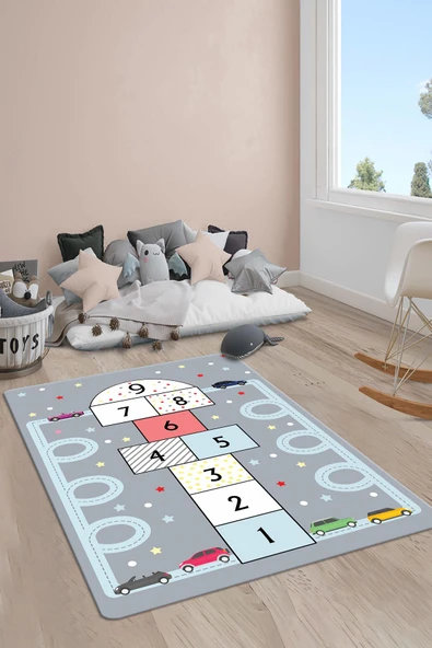 Kaymaz Taban Yıkanabilir Yol Seksek Desenli Çocuk Halısı RENKLİ 160 X 230