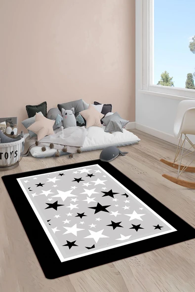 Kaymaz Taban Yıkanabilir Yıldız Desenli Çocuk Halısı RENKLİ 80 X 200