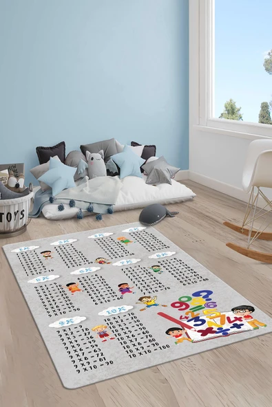 Kaymaz Taban Yıkanabilir Çarpım Tablosu Desenli Çocuk Halısı RENKLİ 100 X 300