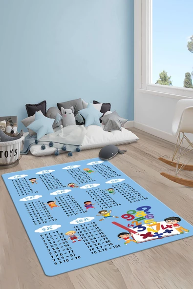 Kaymaz Taban Yıkanabilir Çarpım Tablosu Desenli Çocuk Halısı RENKLİ 80 X 200