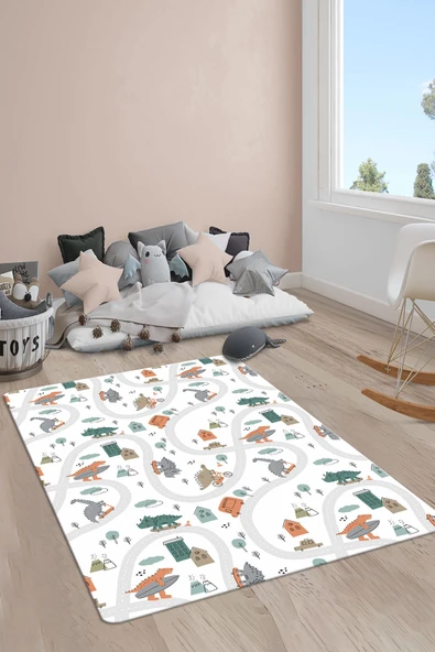 Kaymaz Taban Yıkanabilir Jungle Yol Desenli Çocuk Halısı RENKLİ 160 X 230