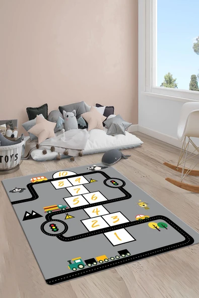 Kaymaz Taban Yıkanabilir Yol Seksek Desenli Çocuk Halısı RENKLİ 200 X 300