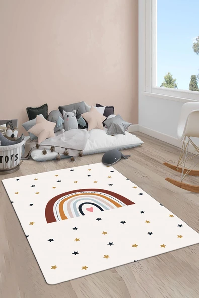 Kaymaz Taban Yıkanabilir Minimal Desenli Çocuk Halısı RENKLİ 120 X 180