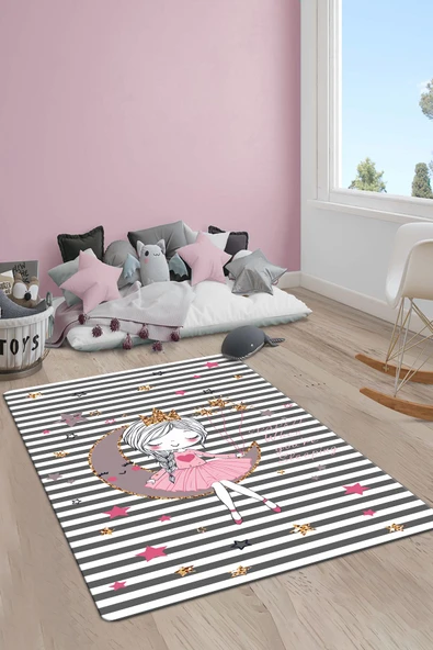 Kaymaz Taban Yıkanabilir AyKız Desenli Çocuk Halısı RENKLİ 140 X 200