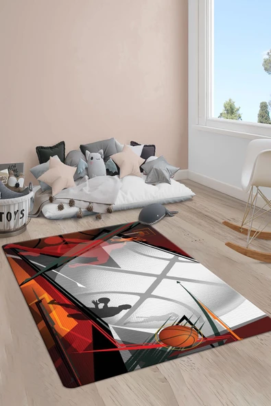 Kaymaz Taban Yıkanabilir Basketbol Desenli Çocuk Halısı RENKLİ 160 X 230