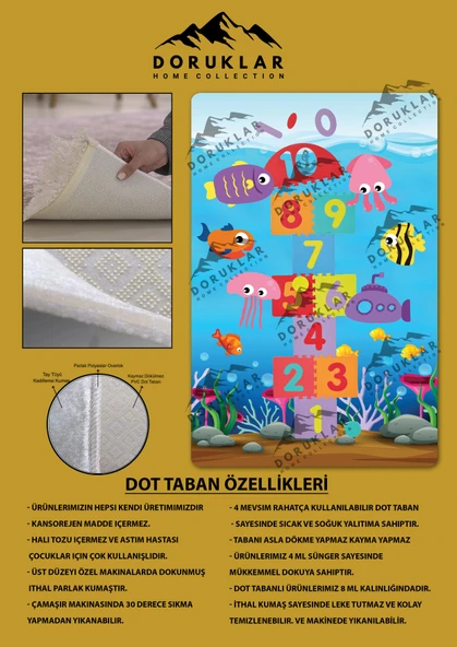 Kaymaz Taban Yıkanabilir Seksek Desenli Çocuk Halısı RENKLİ 80 X 200 - 2