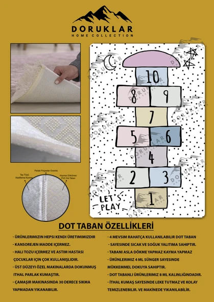Kaymaz Taban Yıkanabilir Seksek Desenli Çocuk Halısı RENKLİ 100 X 300 - 2