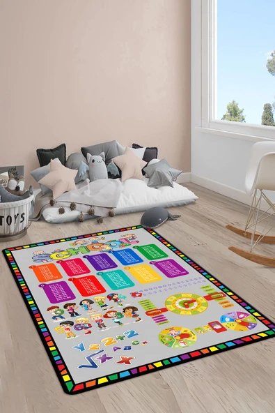 Kaymaz Taban Yıkanabilir Çarpım Tablosu Desenli Çocuk Halısı RENKLİ 80 X 150