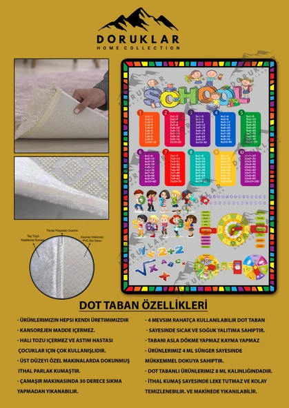 Kaymaz Taban Yıkanabilir Çarpım Tablosu Desenli Çocuk Halısı RENKLİ 100 X 300 - 2