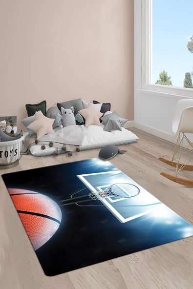 Kaymaz Taban Yıkanabilir Basketbol Desenli Çocuk Halısı RENKLİ 180 X 280