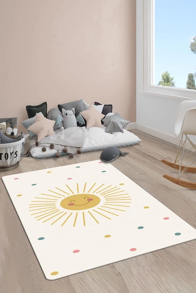 Kaymaz Taban Yıkanabilir Güneş Desenli Çocuk Halısı RENKLİ 100 X 200