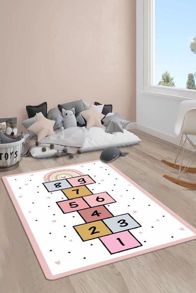 Kaymaz Taban Yıkanabilir Renkli Seksek Desenli Çocuk Halısı RENKLİ 160 X 230