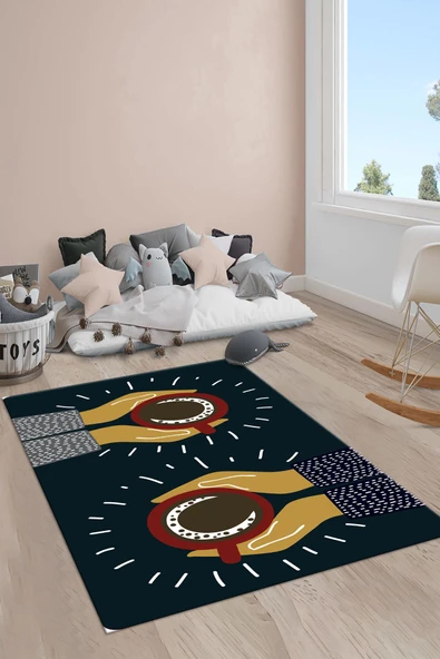 Kaymaz Taban Makinada Yıkanabilir Kahve Desenli Çocuk Halısı RENKLİ 80 X 300