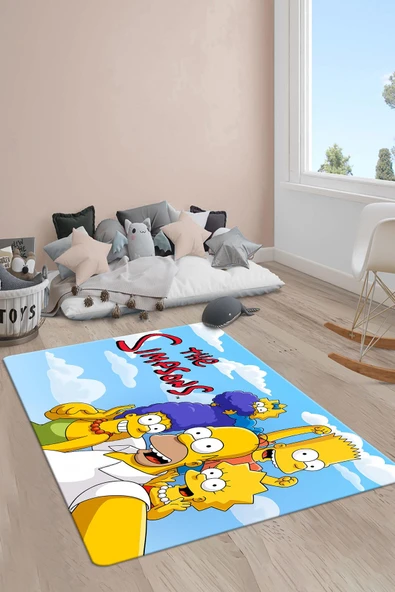 Kaymaz Taban Makinada Yıkanabilir Simpsons Desenli Çocuk Halısı RENKLİ 200 X 300