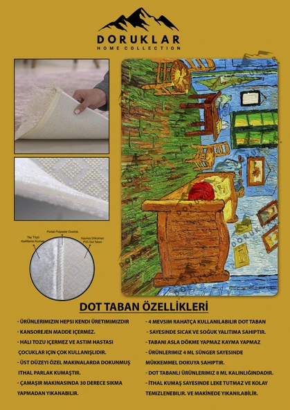Kaymaz Taban Makinada Yıkanabilir Tablo Desenli Çocuk Halısı RENKLİ 100 X 200 - 2