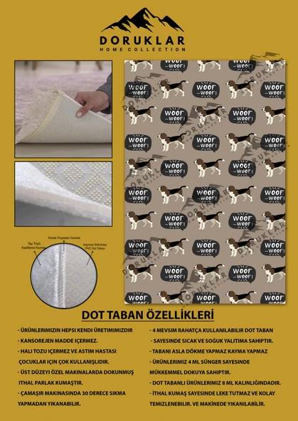 Kaymaz Taban Makinada Yıkanabilir Köpek Desenli Çocuk Halısı RENKLİ 80 X 200 - 2