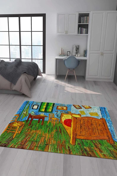 Kaymaz Taban Makinada Yıkanabilir Tablo Desenli Çocuk Halısı RENKLİ 120 X 180