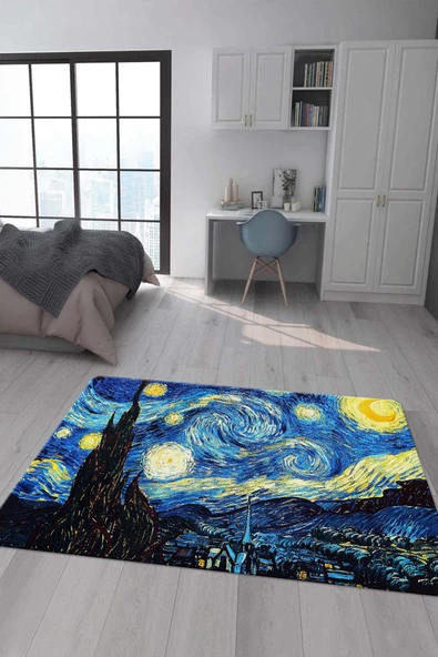 Kaymaz Taban Makinada Yıkanabilir Tablo Desenli Çocuk Halısı RENKLİ 200 X 300