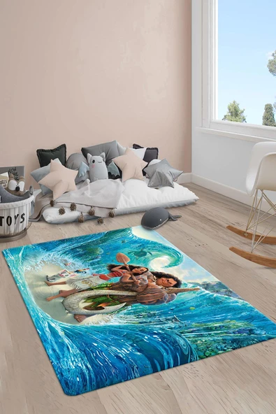 Kaymaz Taban Makinada Yıkanabilir Moana Desenli Çocuk Halısı RENKLİ 160 X 230