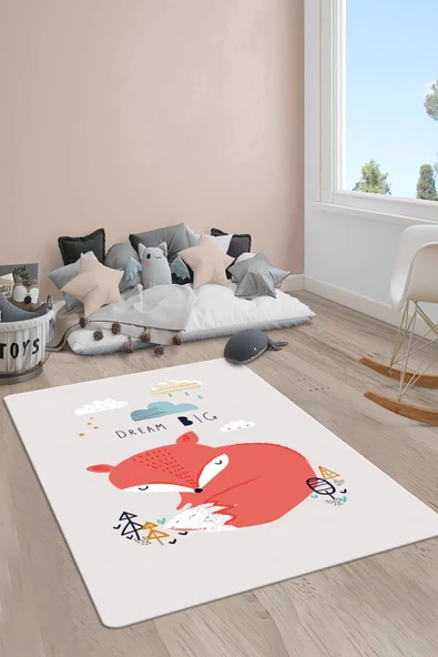 Kaymaz Taban Makinada Yıkanabilir Dijital Baskı Dream Big Desenli Genç Odası Halısı RENKLİ 100 X 200