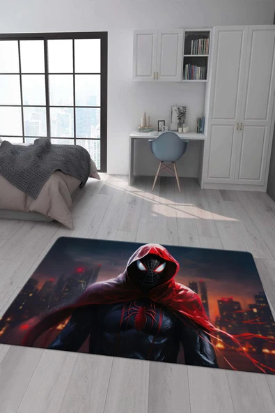 Kaymaz Taban Makinada Yıkanabilir Dijital Baskı Spiderman Desenli Genç Odası Halısı RENKLİ 160 X 230