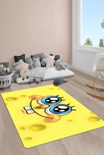 Kaymaz Taban Makinada Yıkanabilir Dijital Baskı Sünger Bob Desenli Çocuk Halısı RENKLİ 80 X 200