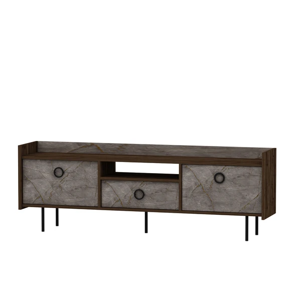 T0015 Lidya Kapaklı, Açık Raflı Tv Sehpası Gordion Mermer/Ceviz - 8